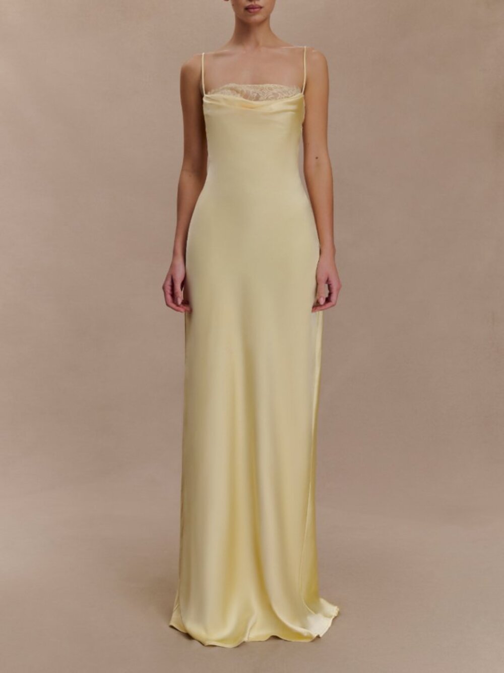 MESHKI Isadora Lace & Satin Maxi Dress - Lemon